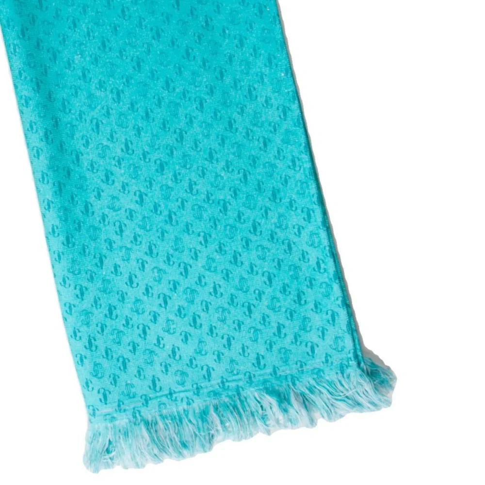 JIMMY CHOO Aqua Blue JC Monogram Print Cotton Beach TOWEL Terry 70 x 36.75 inch